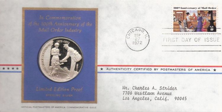 First day cover bearing 8-cent mail order stamp