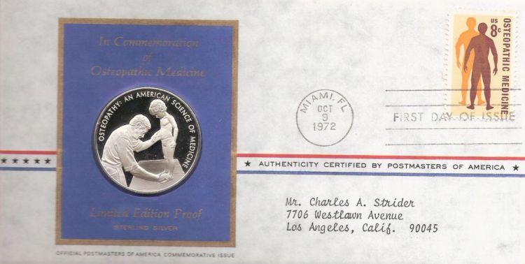 First day cover bearing 8-cent osteopathic medicine stamp