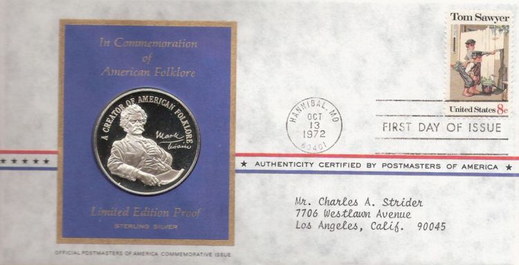 First day cover bearing 8-cent Tom Sawyer stamp