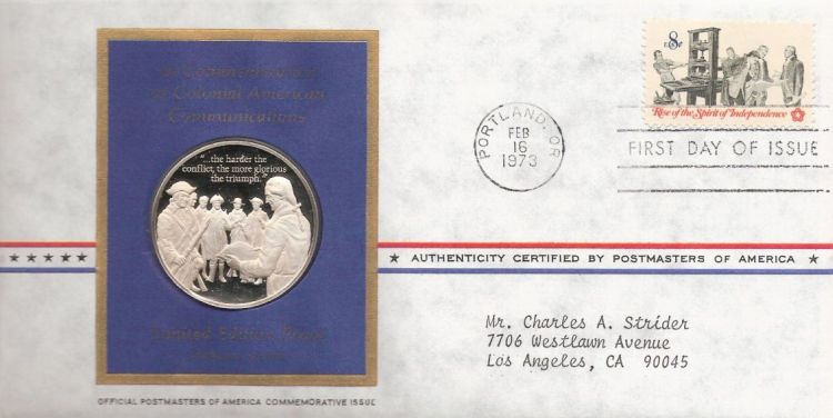 First day cover bearing 8-cent patriots examining pamphlet stamp