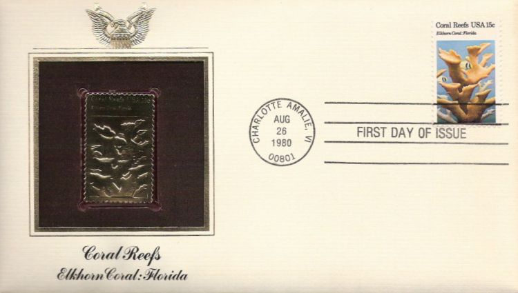 First day cover bearing 15-cent elkhorn coral stamp