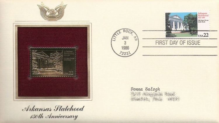 First day cover bearing 22-cent Arkansas Statehood stamp