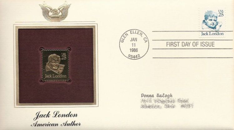 First day cover bearing 25-cent Jack London stamp