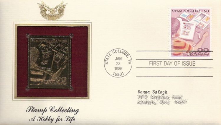 First day cover bearing 22-cent boy examining stamp collection stamp