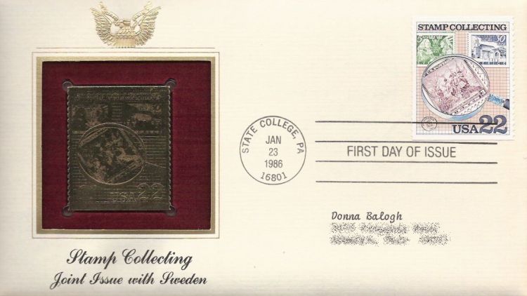 First day cover bearing 22-cent stamps and magnifying glass stamp
