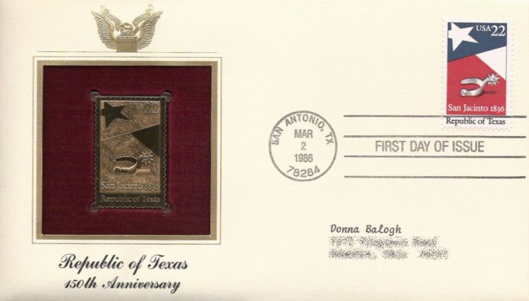 First day cover bearing 22-cent Republic of Texas stamp