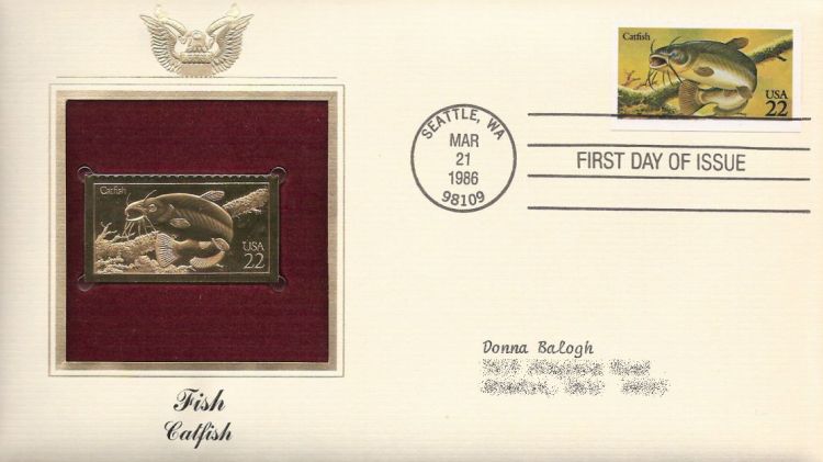 First day cover bearing 22-cent catfish stamp