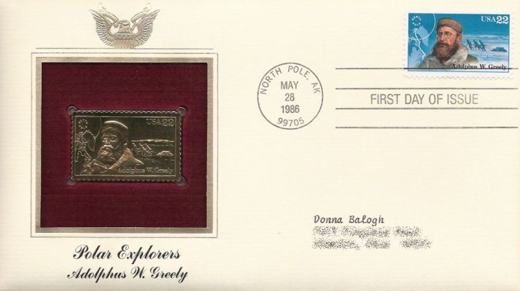 First day cover bearing 22-cent Adolphus W. Greely stamp