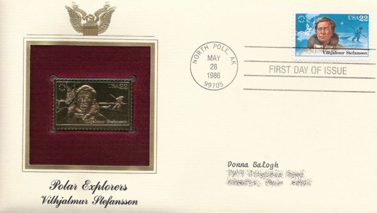 First day cover bearing 22-cent Vilhjalmur Stefansson stamp