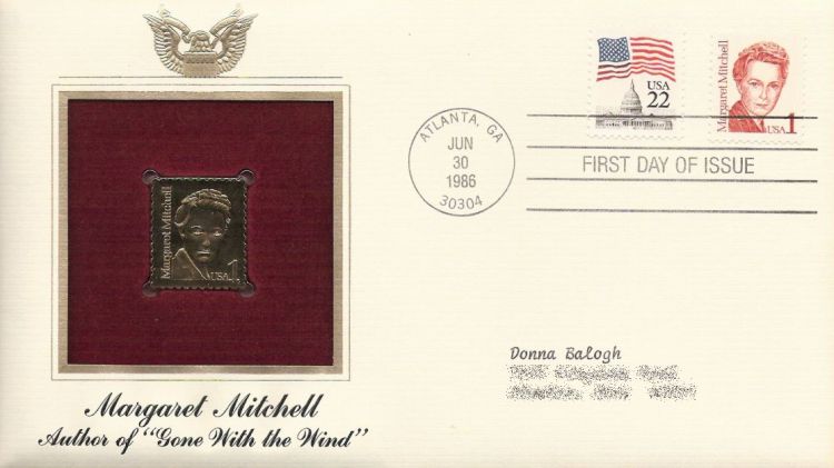 First day cover bearing U.S. Capitol and Margaret Mitchell stamps