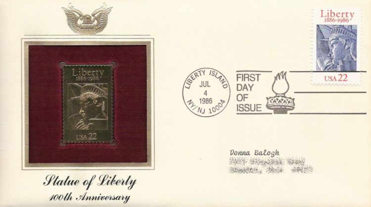 First day cover bearing Statue of Liberty stamp