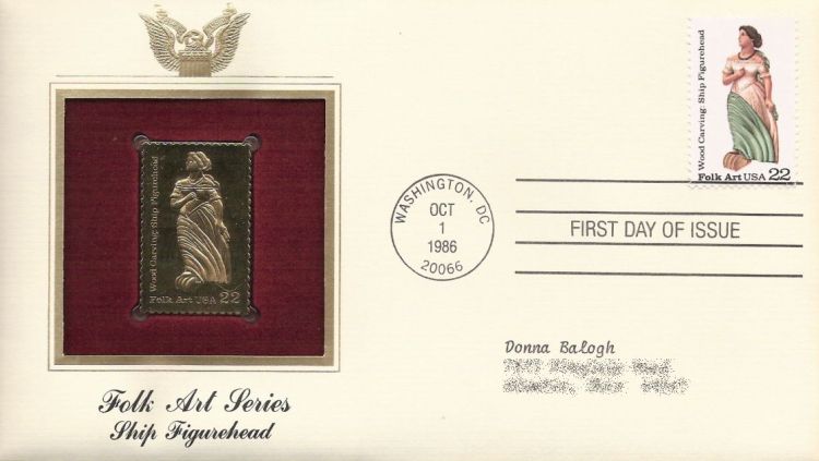 First day cover bearing 22-cent ship figurehead stamp