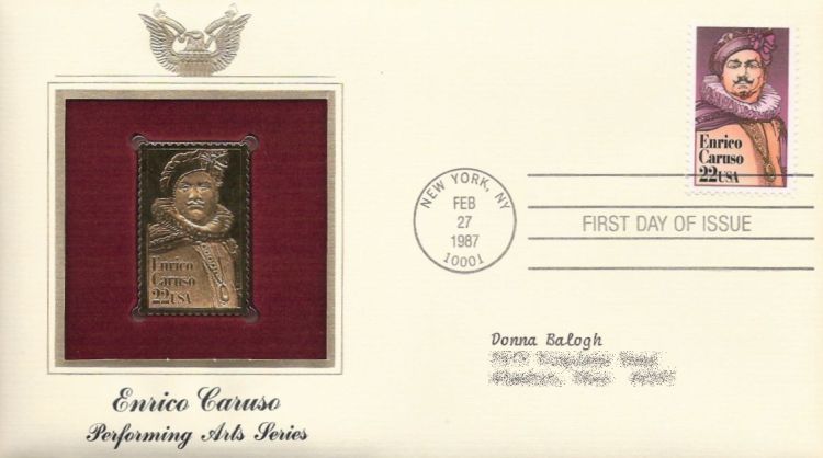 First day cover bearing 22-cent Enrico Caruso stamp
