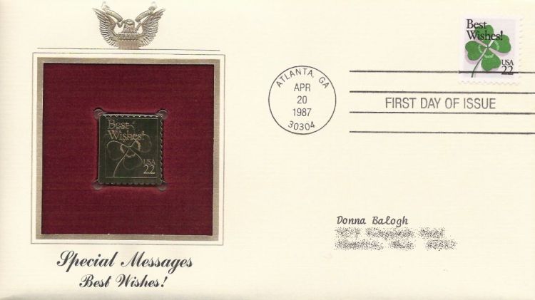First day cover bearing 22-cent best wishes! stamp
