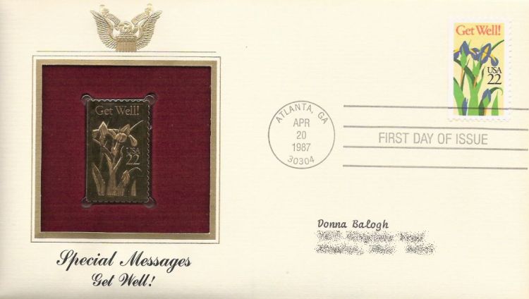 First day cover bearing 22-cent get well! stamp
