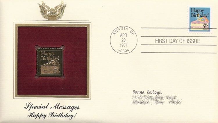 First day cover bearing 22-cent happy birthday! stamp