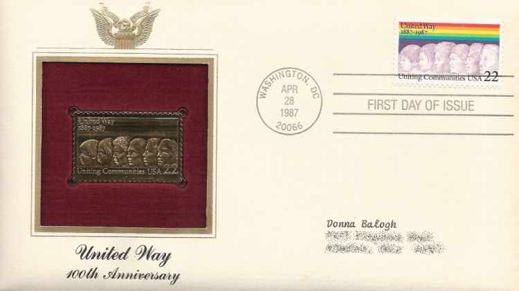 First day cover bearing 22-cent United Way stmap