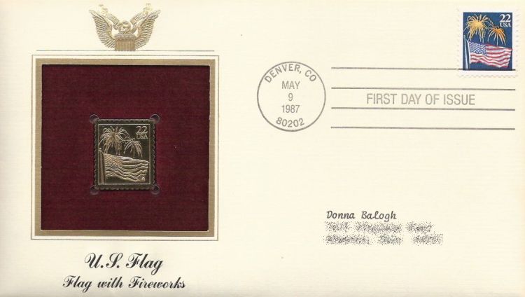 First day cover bearing flag and fireworks stamp