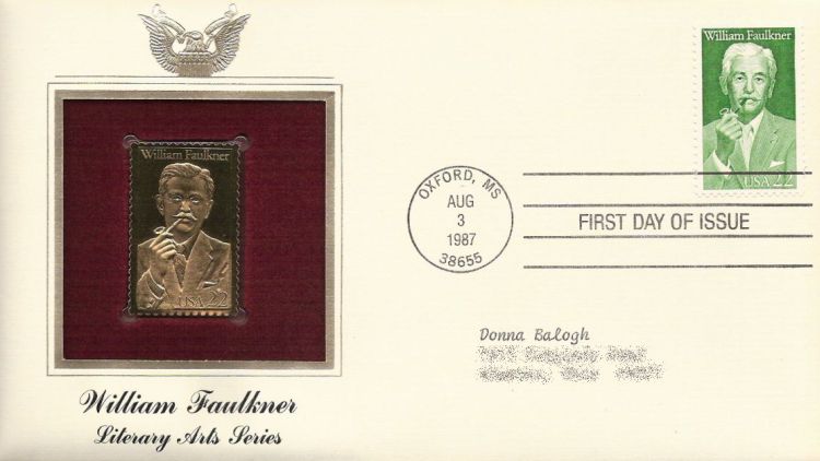 First day cover bearing 22-cent William Faulkner stamp