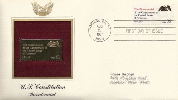 First day cover bearing 22-cent the Bicentennial stamp