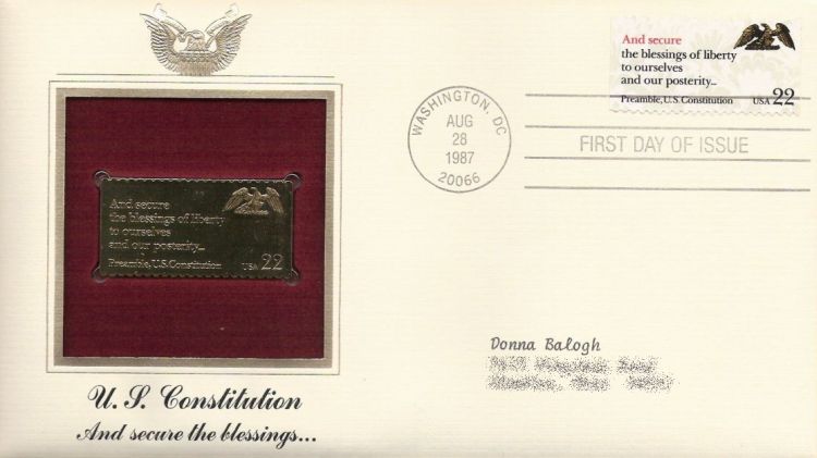 First day cover bearing 22-cent and secure stamp