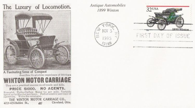 First day cover bearing 32-cent 1899 Winton stamp