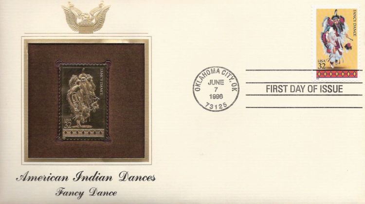 First day cover bearing 32-cent fancy dance stamp