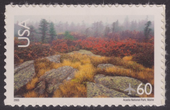 60-cent U.S. postage stamp picturing Acadia National Park in Maine, USA