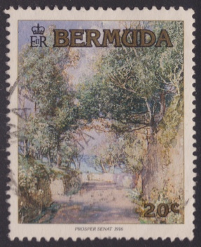 Bermuda Landscape 20-cent Bermudan postage stamp picturing a landscape in Bermuda