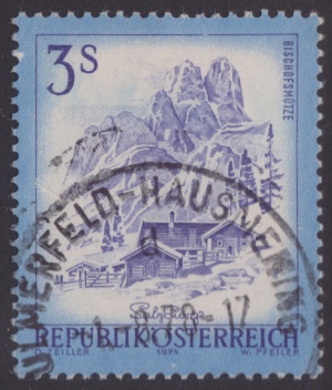 3-schilling Austrian postage stamp picturing Bischofsmutze in Salzburg