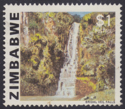 Bridal Veil Falls $1 Zimbabwean postage stamp picturing Bridal Veil Falls in Zimbabwe