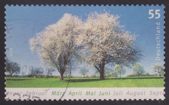Cherry Trees 55-cent German postage stamp picturing cherry trees