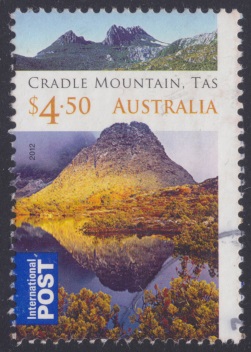 $4.50 Australian postage stamp picturing Cradle Mountain & Dove Lake in Tasmania