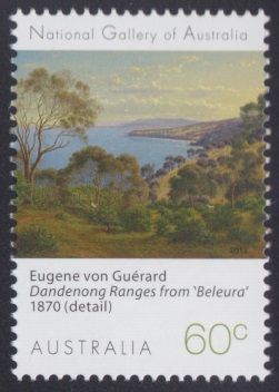 60-cent Australian postage stamp picturing the Dandenong Ranges in Victoria