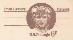 Brown 6-cent U.S. postal card picturing Paul Revere