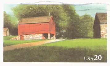20-cent U.S. postal card picturing barns