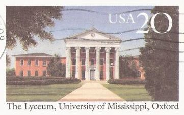 20-cent U.S. postal card picturing the Lyceum at the University of Mississippi