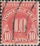 Scarlet 10-cent U.S. postage due stamp picturing numeral '10'