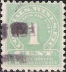 Gray green 1-cent U.S. revenue stamp picturing numeral '1'