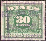 Green 30-cent U.S. revenue stamp picturing numeral '30'