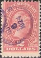 Red $2 U.S. revenue stamp picturing Liberty