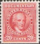 Red 20-cent U.S. revenue stamp picturing Richard Rush