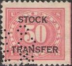 Red 50-cent U.S. revenue stamp picturing numeral '50'