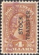 Brown $4 U.S. revenue stamp picturing Liberty