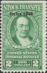 Green $2 U.S. revenue stamp picturing Thomas Ewing