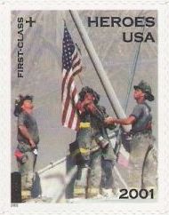 Non-denominated 37-cent + 8-cent U.S. postage stamp picturing firefighters at World Trade Center site