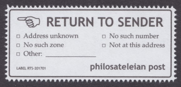 Philosateleian Post return to sender label