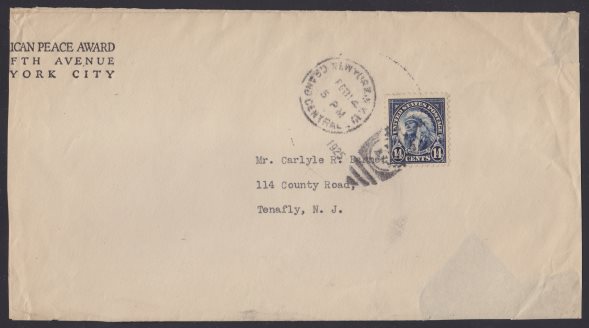 14¢ American Indian cover mailed from New York, New York Front of cover bearing 14-cent American Indian stamp