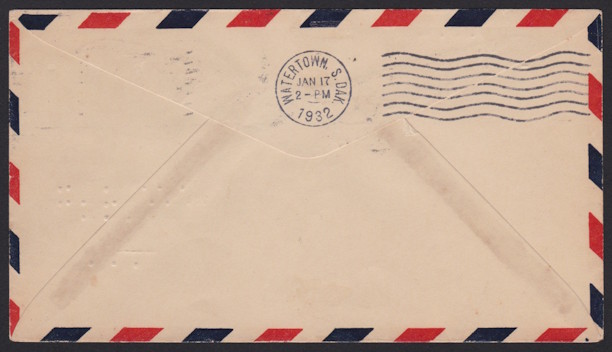 Reverse of cover bearing Watertown, South Dakota, postmark