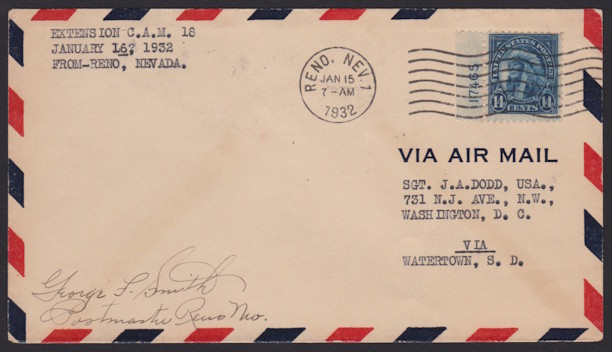 14¢ American Indian cover carried on CAM 18 flight to Watertown, South Dakota Front of cover bearing 14-cent American Indian stamp and CAM 18 extension endorsement